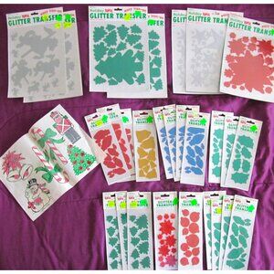 Vintage Holiday Iron On Glitter Transfers 28 pieces in lot New Old Stock